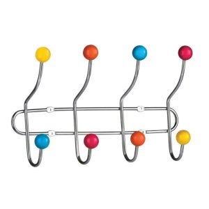 8 Hook Multi Coloured Retro Style Chrome Coat Hook