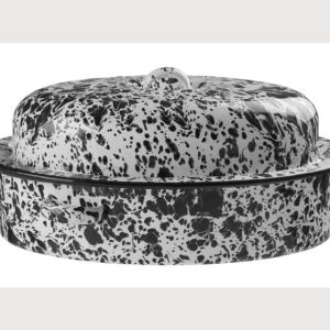 Black and White 34cm Splatterware Oval Roaster