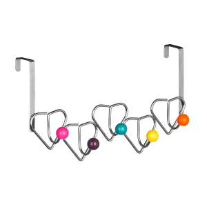 5 Hook Multi Coloured Heart Retro Style Chrome Coat Hook