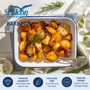 Falcon Housewares 34 cm Blue and White Enamel Bake Pan