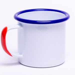 Falcon Housewares 8 cm Blue and White Enamel Mug with Red Handle