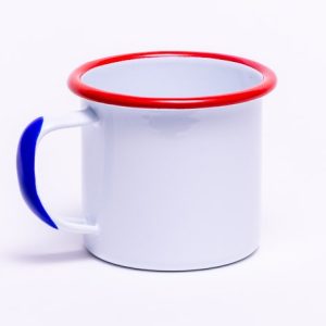 Falcon Housewares 8 cm Red and White Enamel Mug with Blue Handle