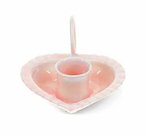 Pink Heart Shaped Shaped Enamel Candle Holder X 2
