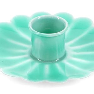 Green Aqua Flower Shaped Enamel Candle Holder x 2