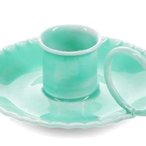 Green Aqua Shell Shaped Enamel Candle Holder x 2