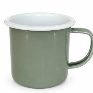Falcon Housewares 8 cm Sage Green Enamel Mug with White Rim