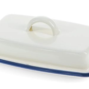 Blue and Cream Enamel Butter Dish