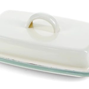 Green and Cream Enamel Butter Dish
