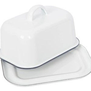 Navy Blue and White Enamel Butter/Cheese Dish