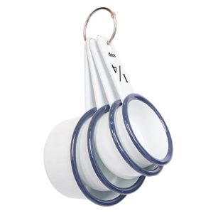 Blue and White Enamel 4 Piece Measuring Cups